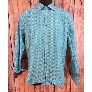 Scully Mens Turquoise Check Long Sleeve Button-Up Shirt Medium